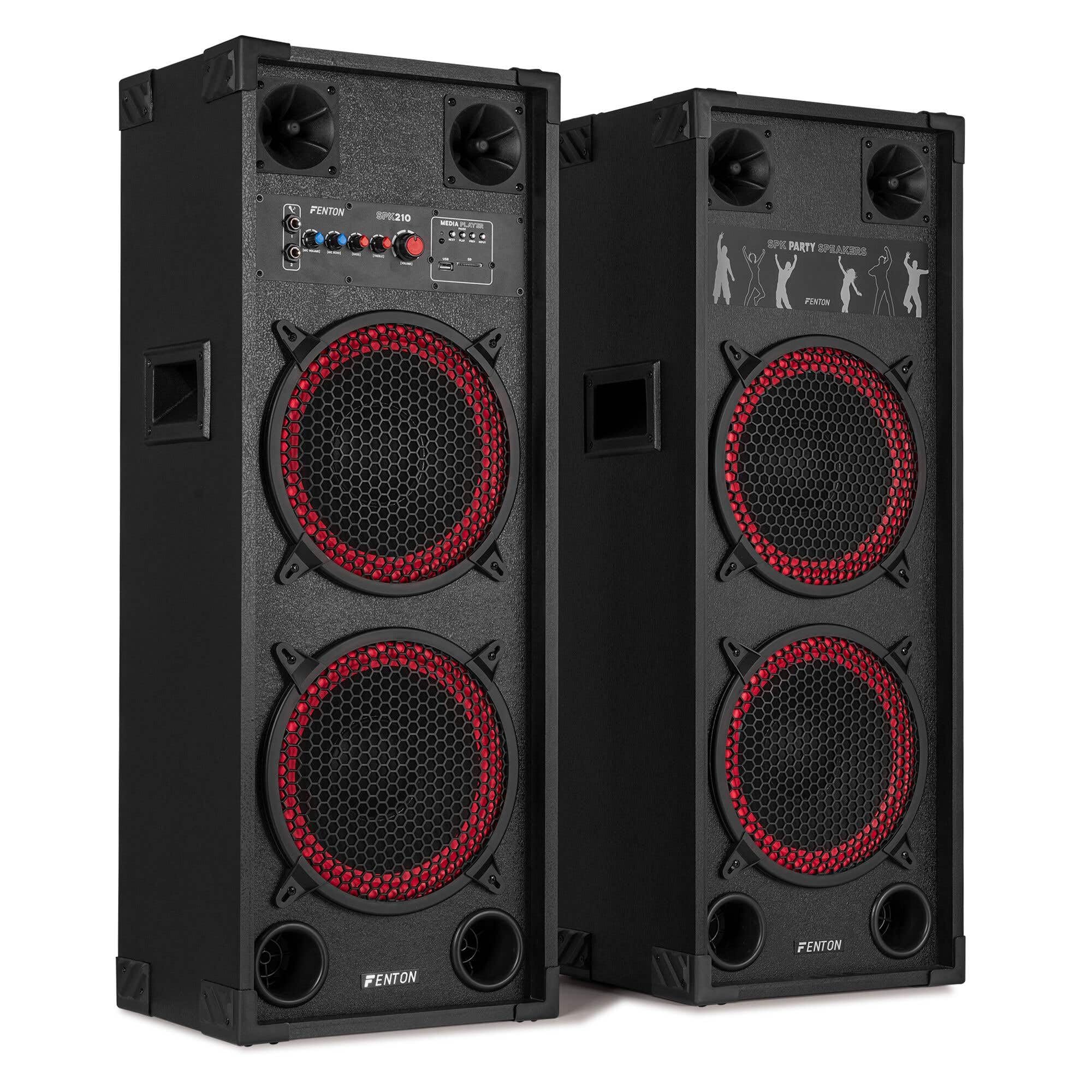 Fenton SPK-210 Active Bluetooth Party Speaker Set, 1200W, Dual 10-Inch | Plug-an