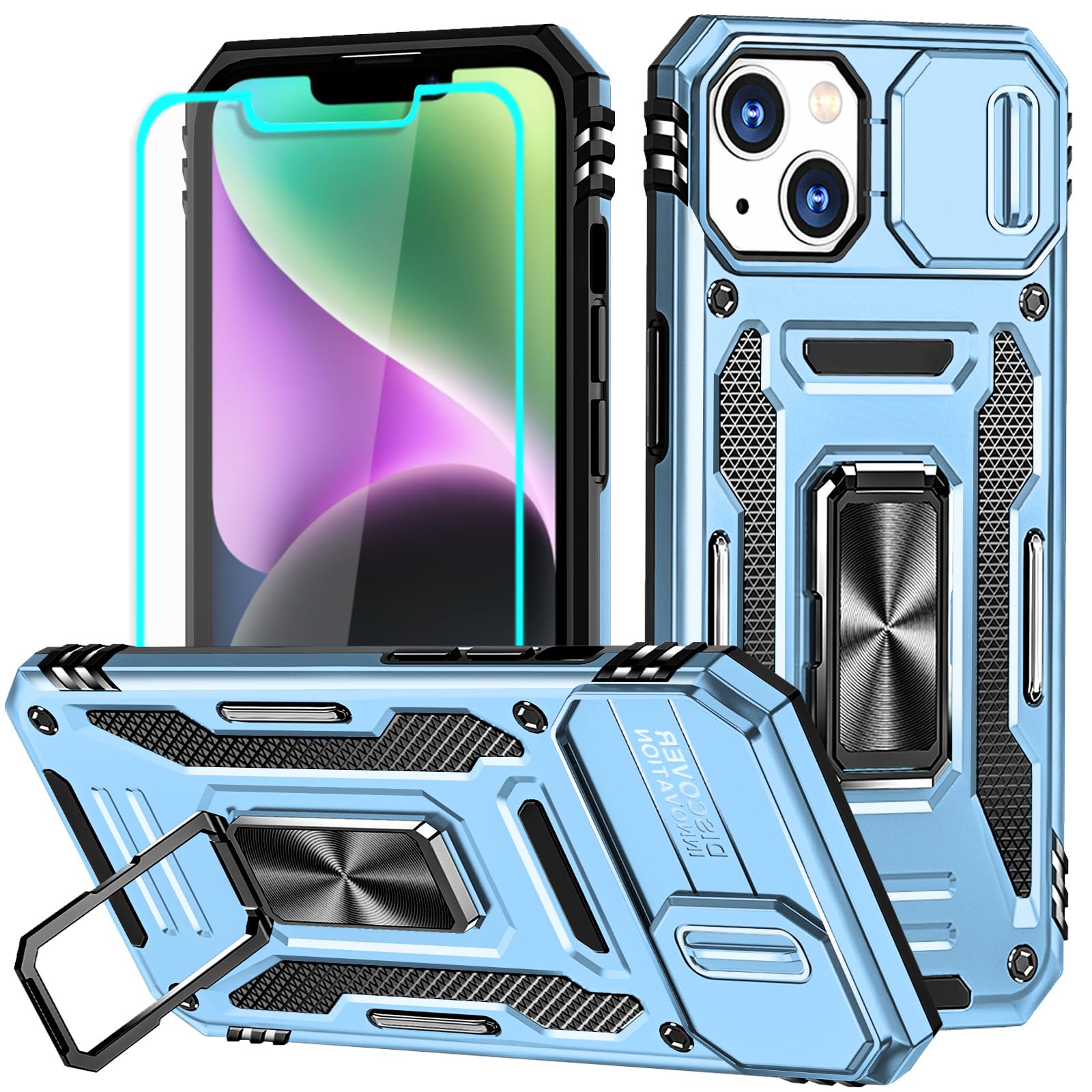 for iPhone 14 Plus Case with Screen Protector and with Camera Cover, 360°Militar