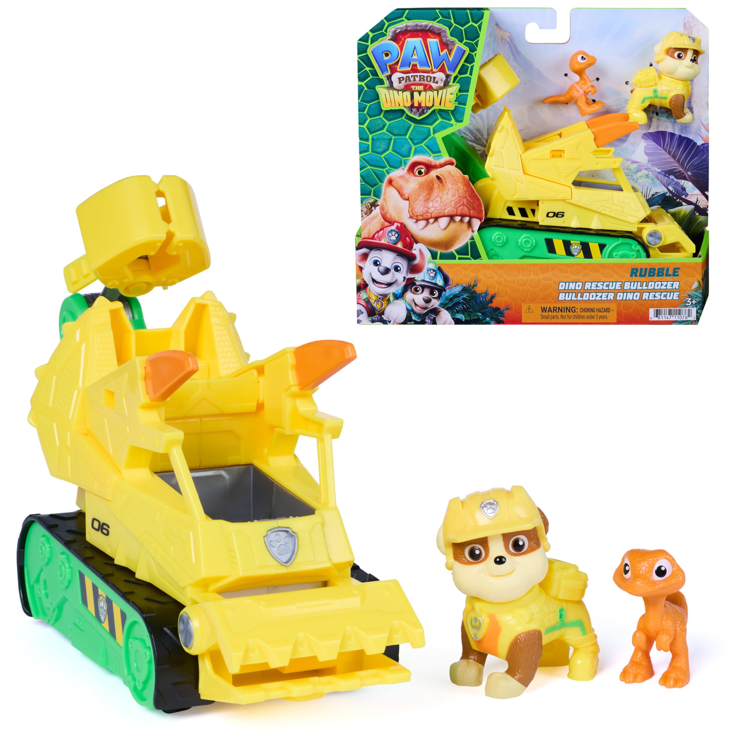 Paw Patrol The Dino Movie Rubble Dino Rescue Bulldozer Toy Truck | 7-Inch Toy Co