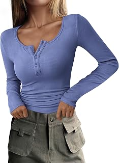 PRETTYGARDEN 2025 Autumn Women's Long Sleeve Ribbed Knit Slim Fit Henley T-Shirt