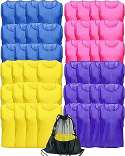 Antoyo 12/24/48Pcs Soccer Pinnies Youth, Scrimmage Team Practice Vests | Mesh Printed and Unprinted Numbers Team Pennies for Basketball Soccer Football Bibs Adults Kids