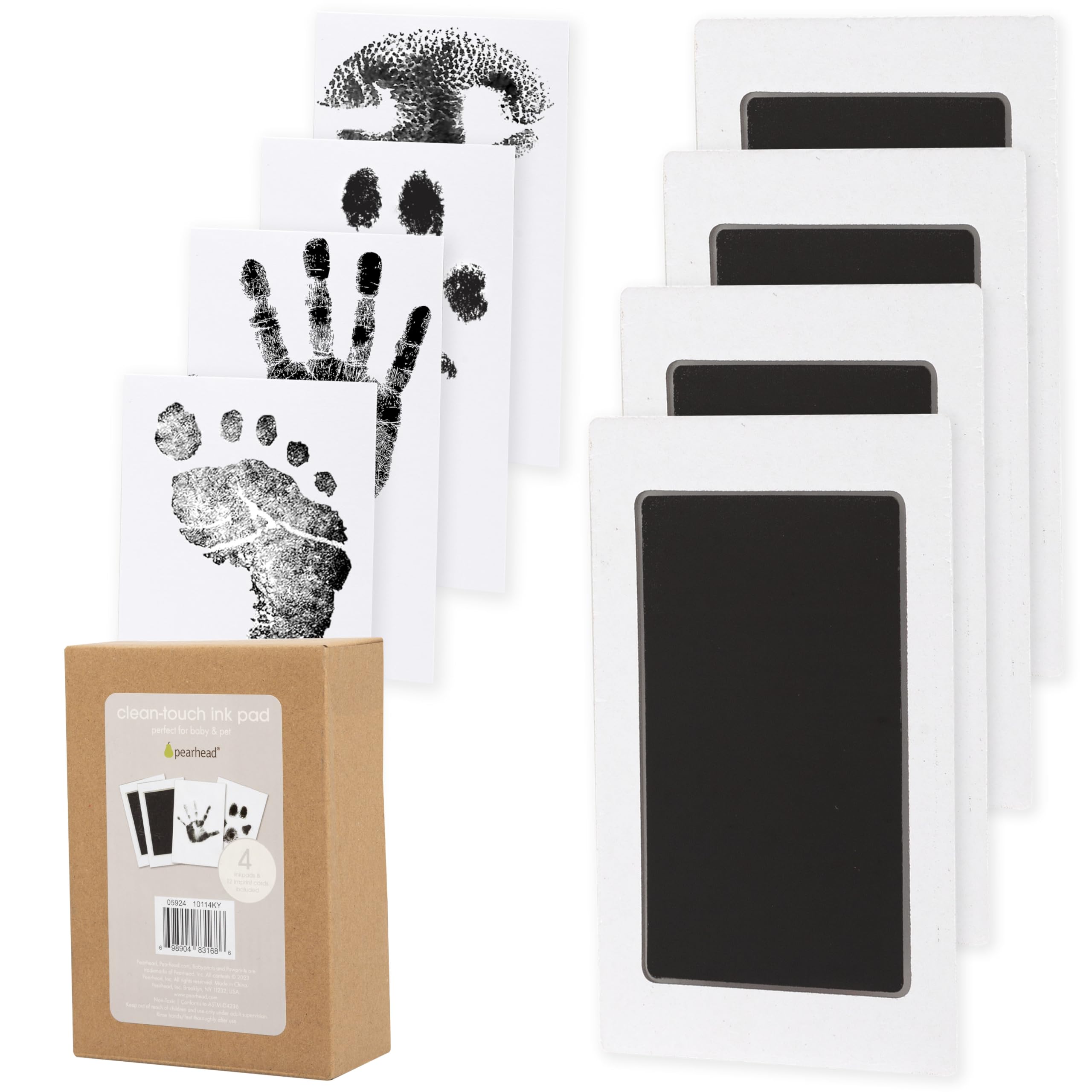 Pearhead 4-Pack Clean Touch Ink Pad Kit, Baby and Pet Pawprint Keepsake | Mess-F