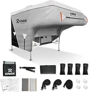 KNOX 2nd Gen RV Truck Camper Cover, Slide in Camper, Anti-Tear APEX Fabric, Superior Motorhome RV, Fifth Wheel Trailer, with Ladder Cover and Gutter Cover - Size 8-10 ft