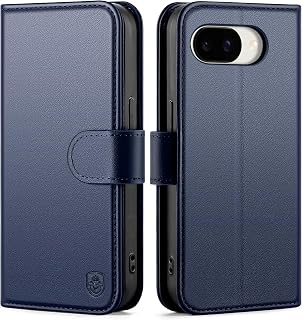 Compatible with Google Pixel 10a Genuine Leather Case Wallet with Card Holder,Women Men Real Leather Flip RFID Blocking Credit Card Slots Kickstand Protective Phone Cover,Dark Blue