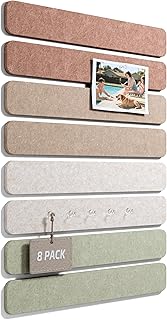 Fluxynara 8 Pack Cork Boards Alternative for Walls, 13"x2" Felt Wall Panel | Bulletin Board Strip with Push Pins and Adhesive Tabs for Photos, Notes and Decor in Bedroom, Doors, Home Office or Studios