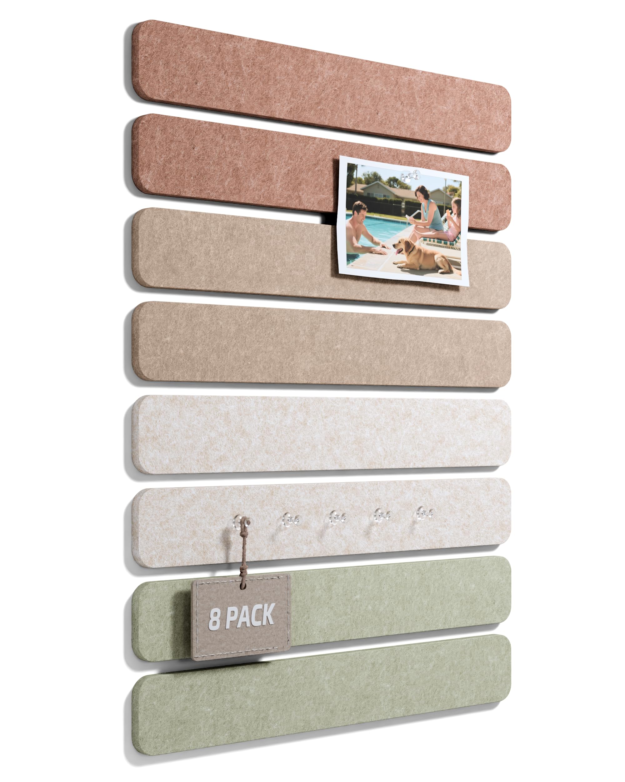 Fluxynara 13"x2" Strip Cork Board Alternative 8-Pack, Boho | Expandable Felt Bul