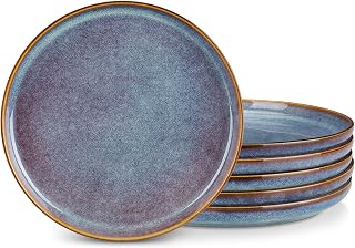 vancasso PLAYA Set of 6 Modern Stoneware Dinner Plates – 26 cm Serving Plates and Pasta Dishes, Microwave Safe and Dishwasher Safe – Grey Blue Enamel