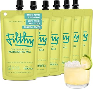 Filthy Margarita Mix, Premium Cocktail Mixer - 8 Oz Pouch, 6 Pack | All-Natural Ingredients, Made with Fresh Florida Lime Juice & Organic Agave Nectar - Non-GMO, Gluten-Free & Vegan