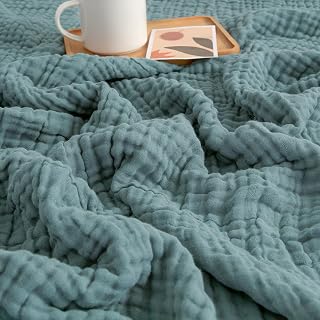 EMME Muslin Throw Blankets for Adults Couch 100% Cotton Soft Teal 50"x71" | Lightweight Breathable Gauze All Season Gift Sofa Napping Picnic Travel Outdoor Towel