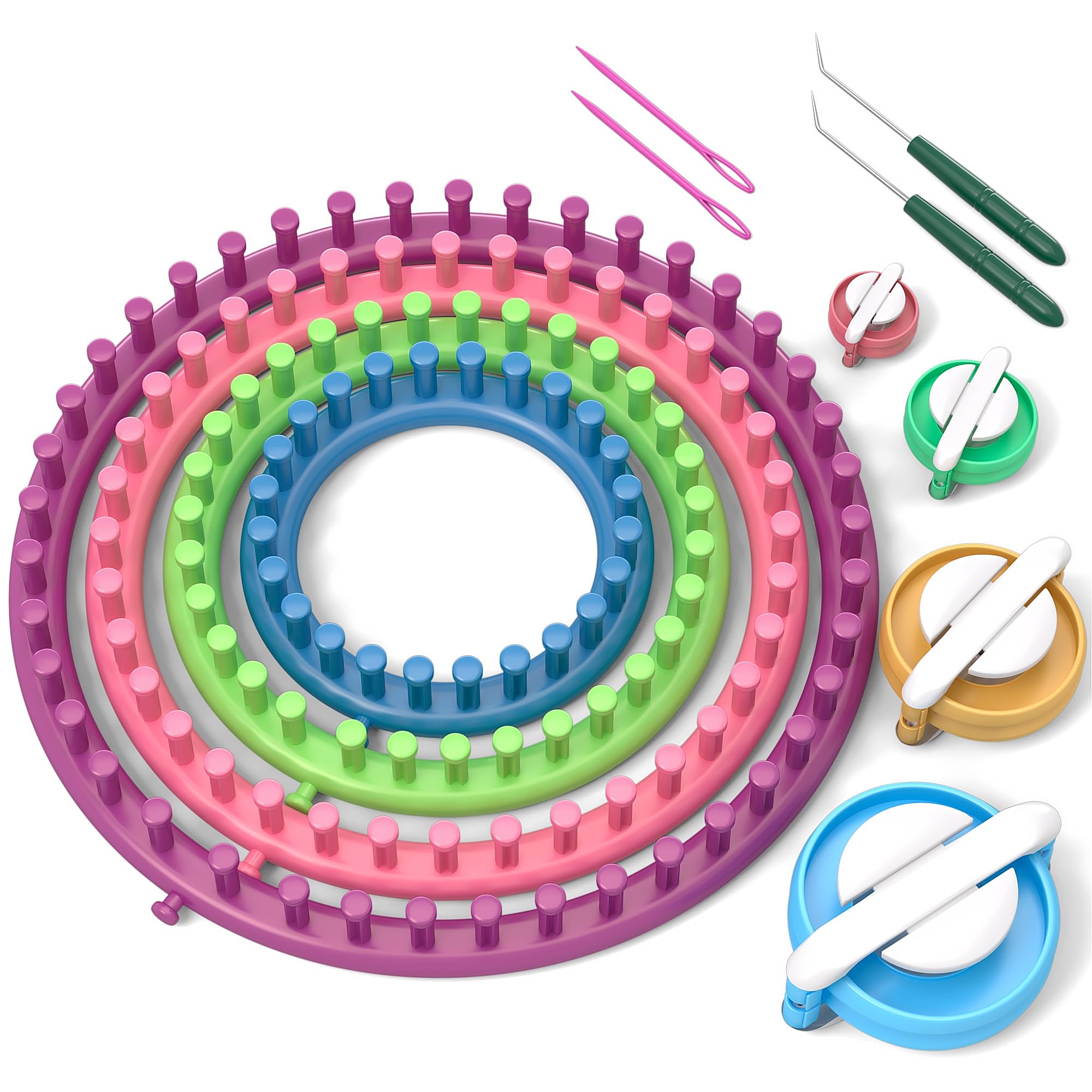 READAEER Round Knitting Looms Set Craft Kit Tool with Hook Needle and Pompom Mak