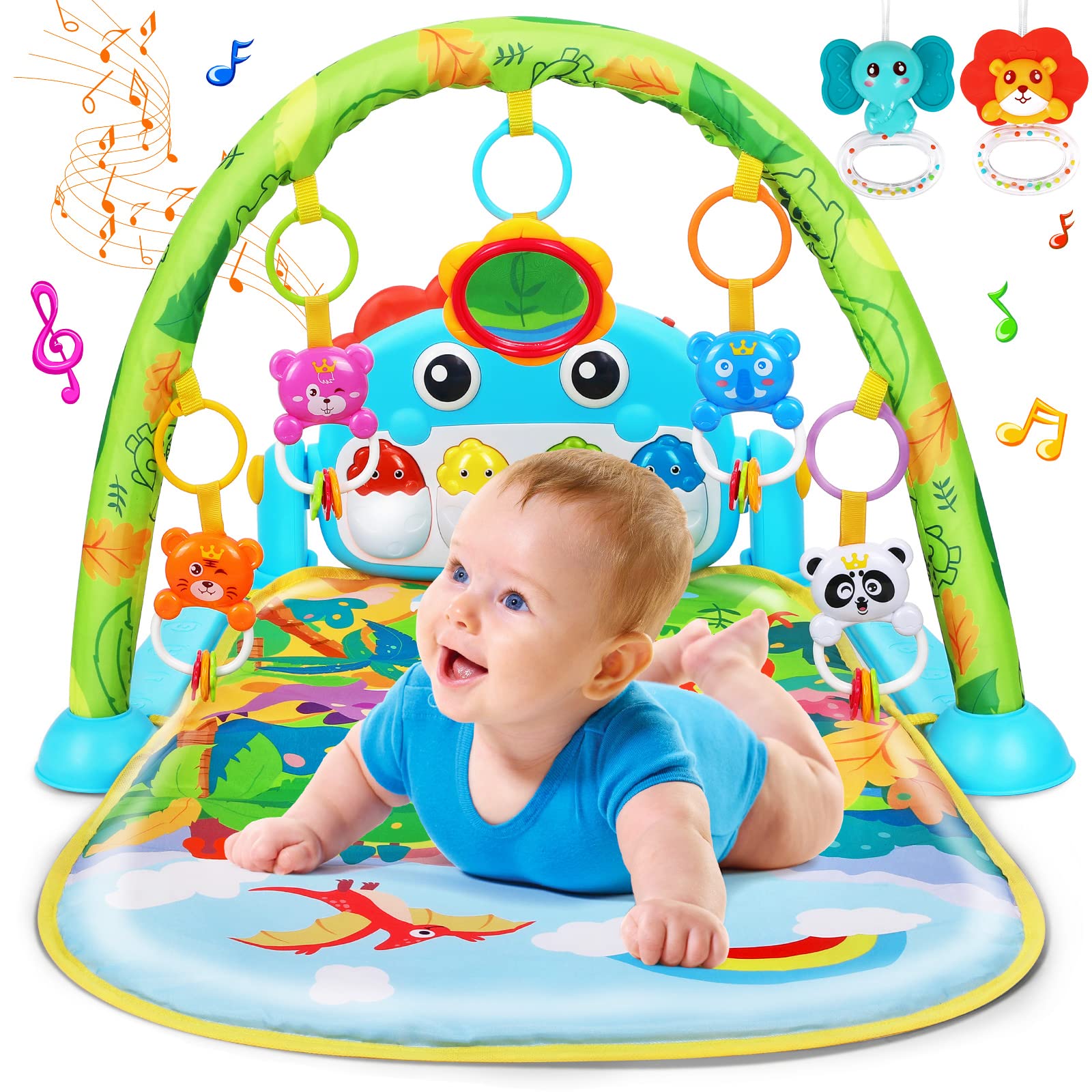 UMIKU Baby Gym Play Mat Baby Gifts Tummy Time Mat Activity Center, Dinosaur | Pi
