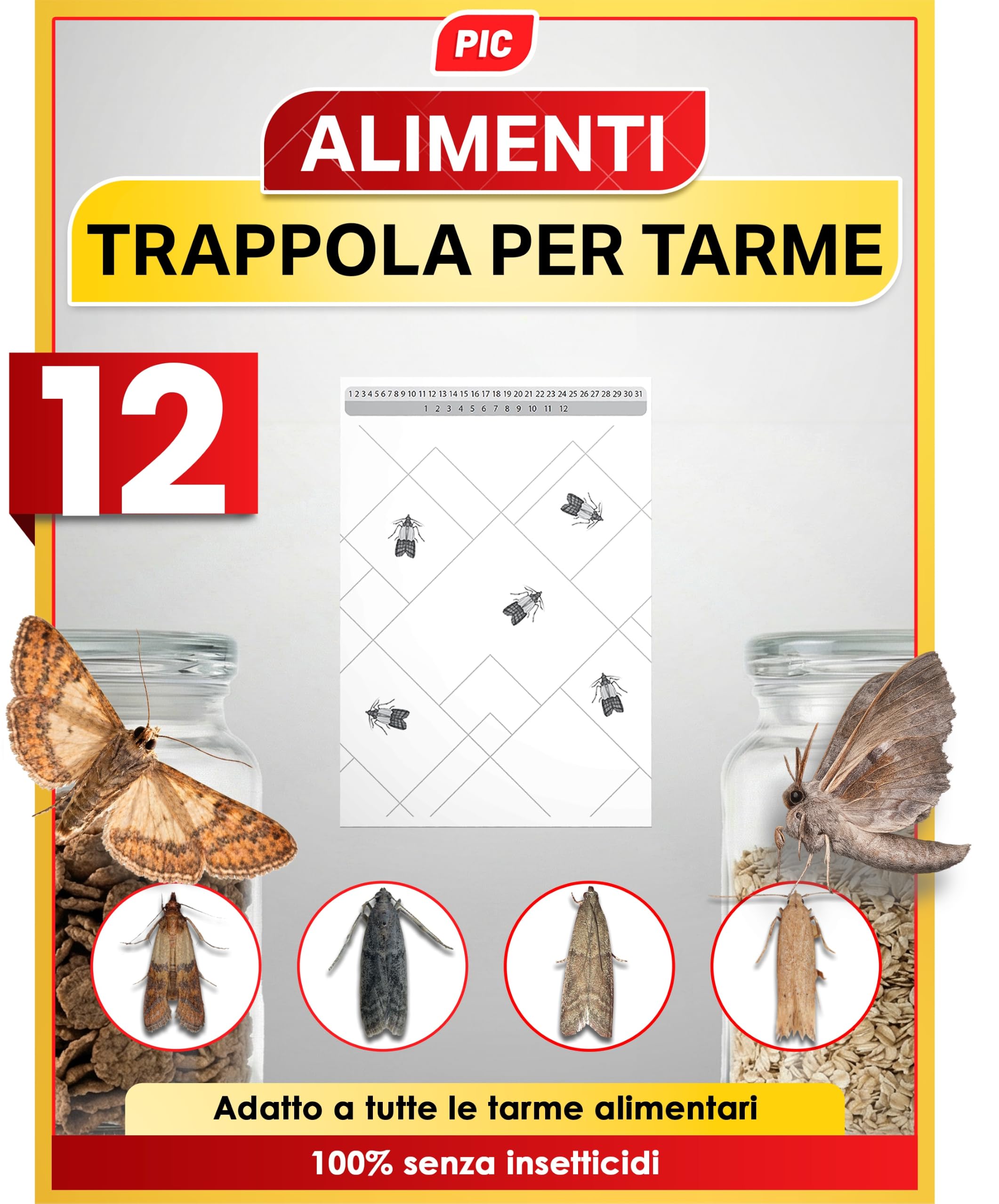 PIC Food Moth Trap - 12 Food Moth Traps - Moth Trap with Pheromone for Ideal Eff