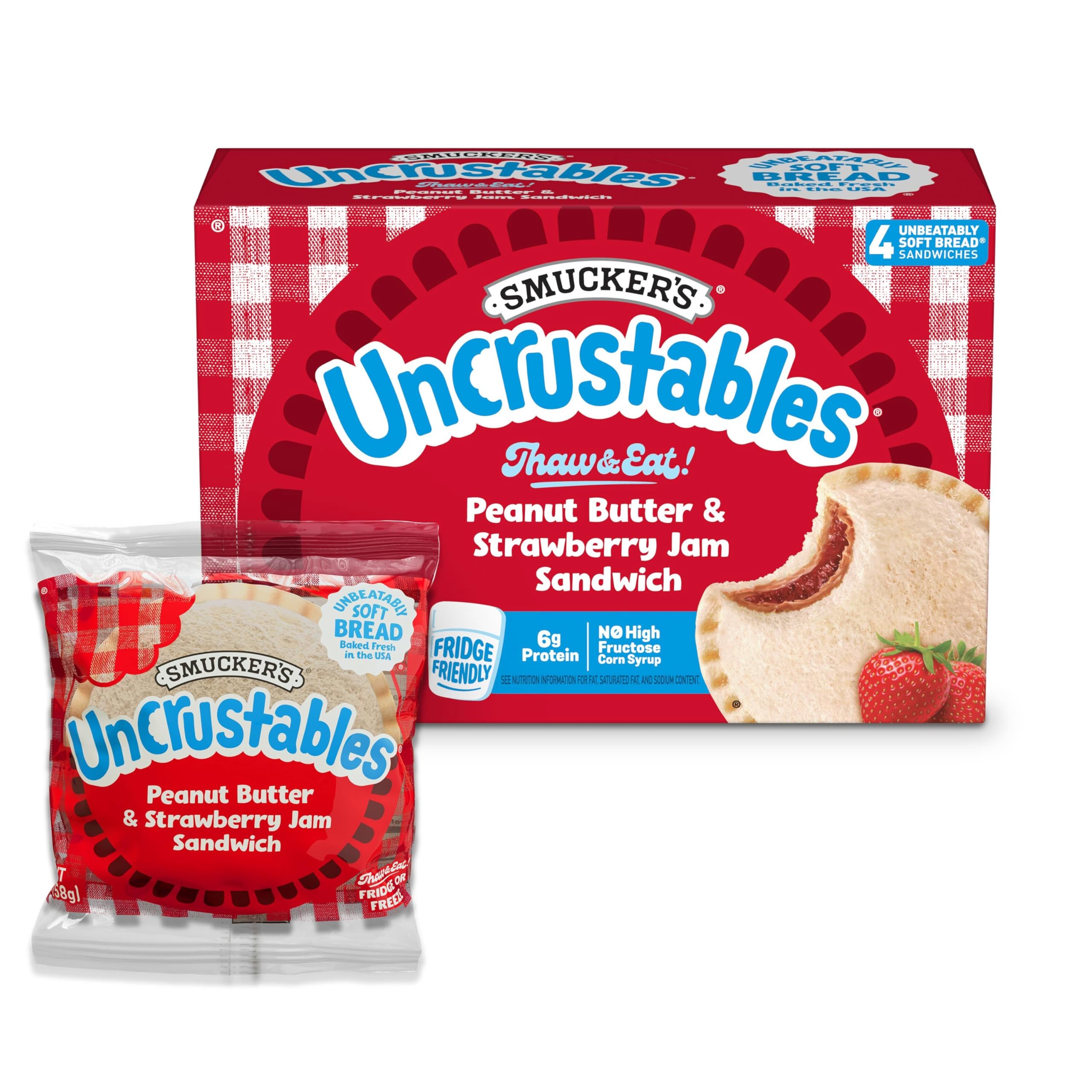 Smucker’s Uncrustables Peanut Butter & Strawberry Jam Frozen Sandwiches, 4 | 2-o