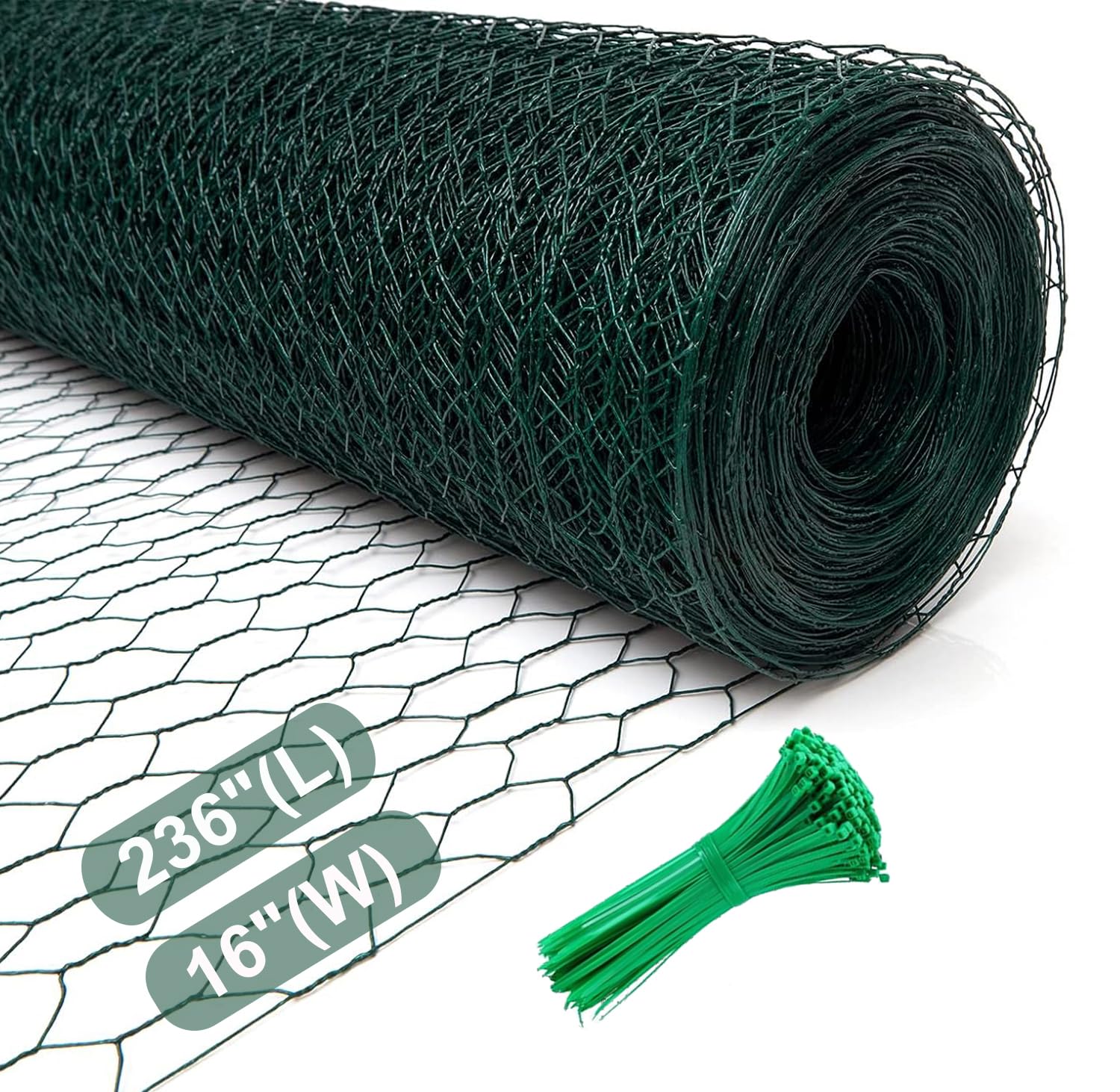Chicken Wire for Floral Arrangements 16 x 236 Inches with 100pcs Ties | Green Fl