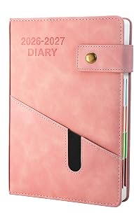 Academic Diary 2026-2027 A5 Page A Day,Productivity Daily Planner from Jul 2026 to Jun 2027 With Monthly Tabs, and Colorful Side Panels (8.5x5.9 inch)-Pink
