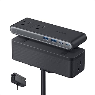 Anker Nano Power Strip, Desk Clamp, 70W Max, 1500J Surge Protector, 2 USB C | 6AC 5ft Extension Cord, Outlet Extender Desk Organizer Gaming Accessories Home Office Essentials, Fit 0.6~1.8'' Tabletop Edge