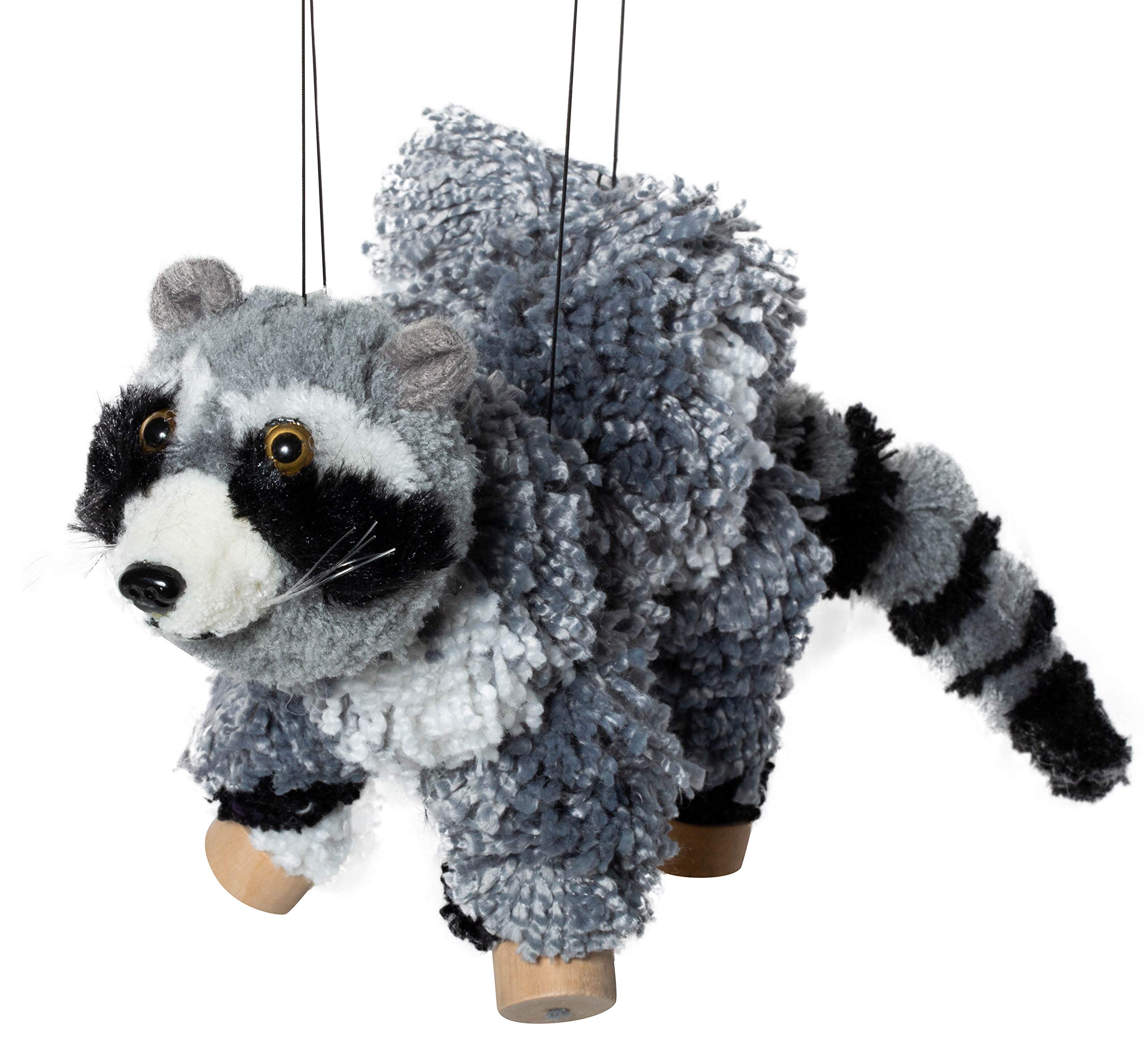 Artisan Owl Raccoon Marionette Puppet - Soft Yarn Body with Wooden Feet, Detacha