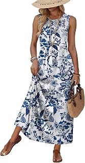 WIHOLL Summer Dresses Babydoll Maxi Dress Empire Waist Beach Vacation Sundresses 2026 with Pockets