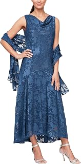 Alex Evenings Sleeveless Printed Chiffon Midi Spring/Summer Mother of The Bride Dress with Jacket & High-Low Hemline Women's Special Occasion Dress (Pack of 2)