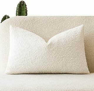 Foindtower Boucle Cushion Cover Solid Color Cozy Soft Decorative Throw Pillow Case for Sofa Bedroom Living Room Home Decor 30x50cm,White