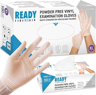 Ready First Aid Vinyl Gloves, Clear Disposable Gloves (100 Pieces, X-Large) | Medical-grade, Powder-free, Non Latex Gloves, Ambidextrous Examination Gloves Ideal for First Aid, Exams & Emergency Kits