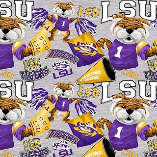 SYKEL ENTERPRISES Louisiana State Univ LSU Tigers NCAA Digitally Printed Allover Mascot in Heather Gray 43 inches Wide Cotton Fabric by Yard