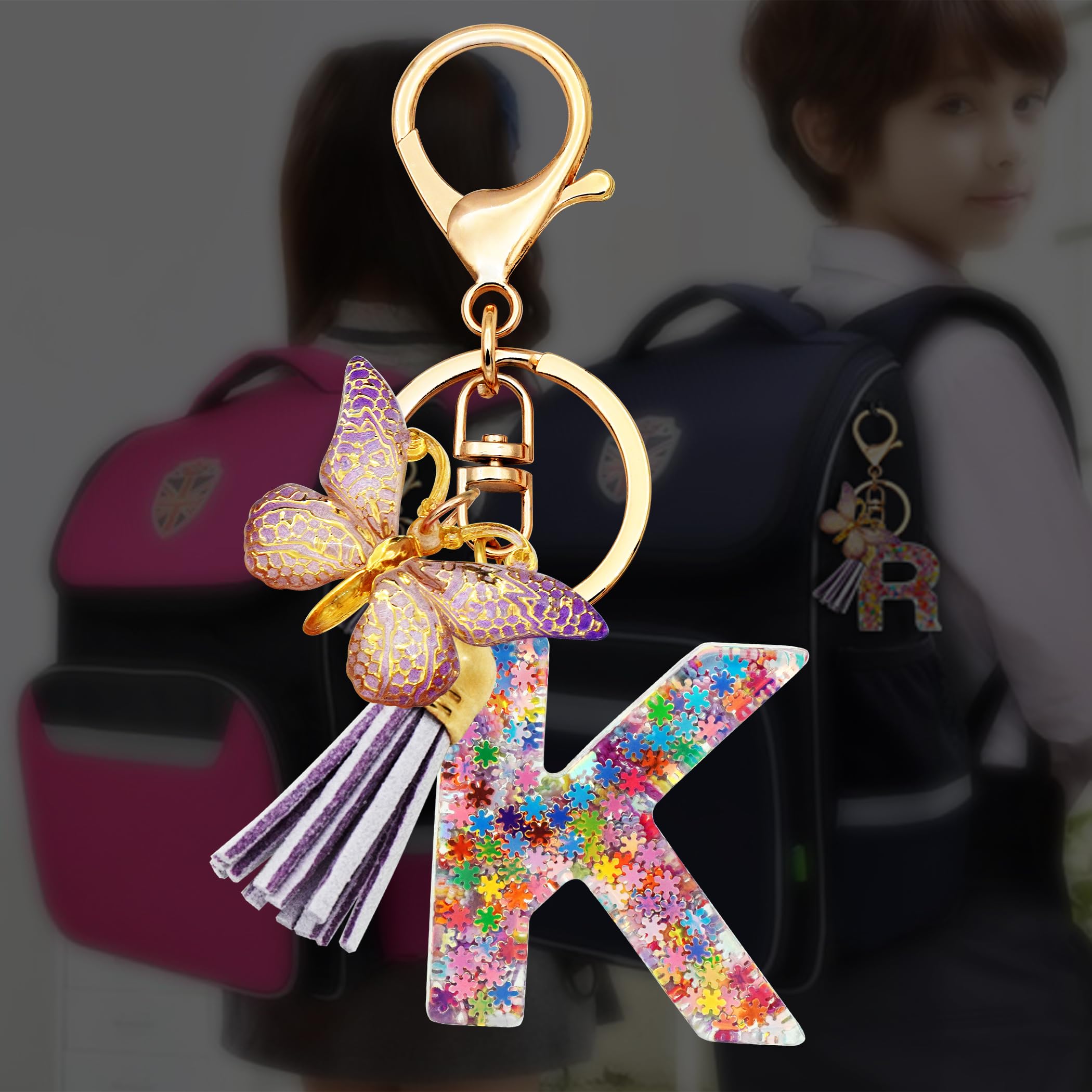 Initial Letter Keychain for Women Gift for Girls Tassel Cute Butterfly Alphabet 