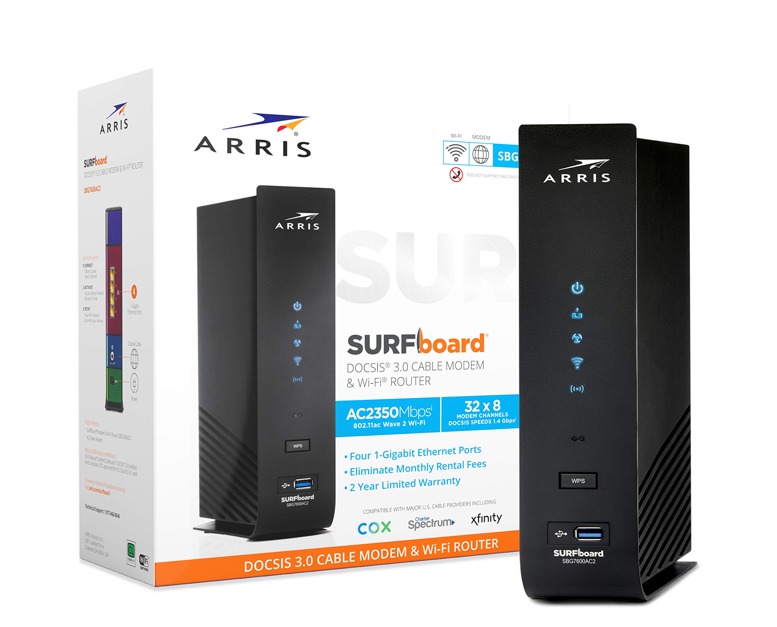 ARRIS (SBG7600AC2) - Cable Modem Router Combo - DOCSIS 3.0 & AC2350 WiFi, [Check