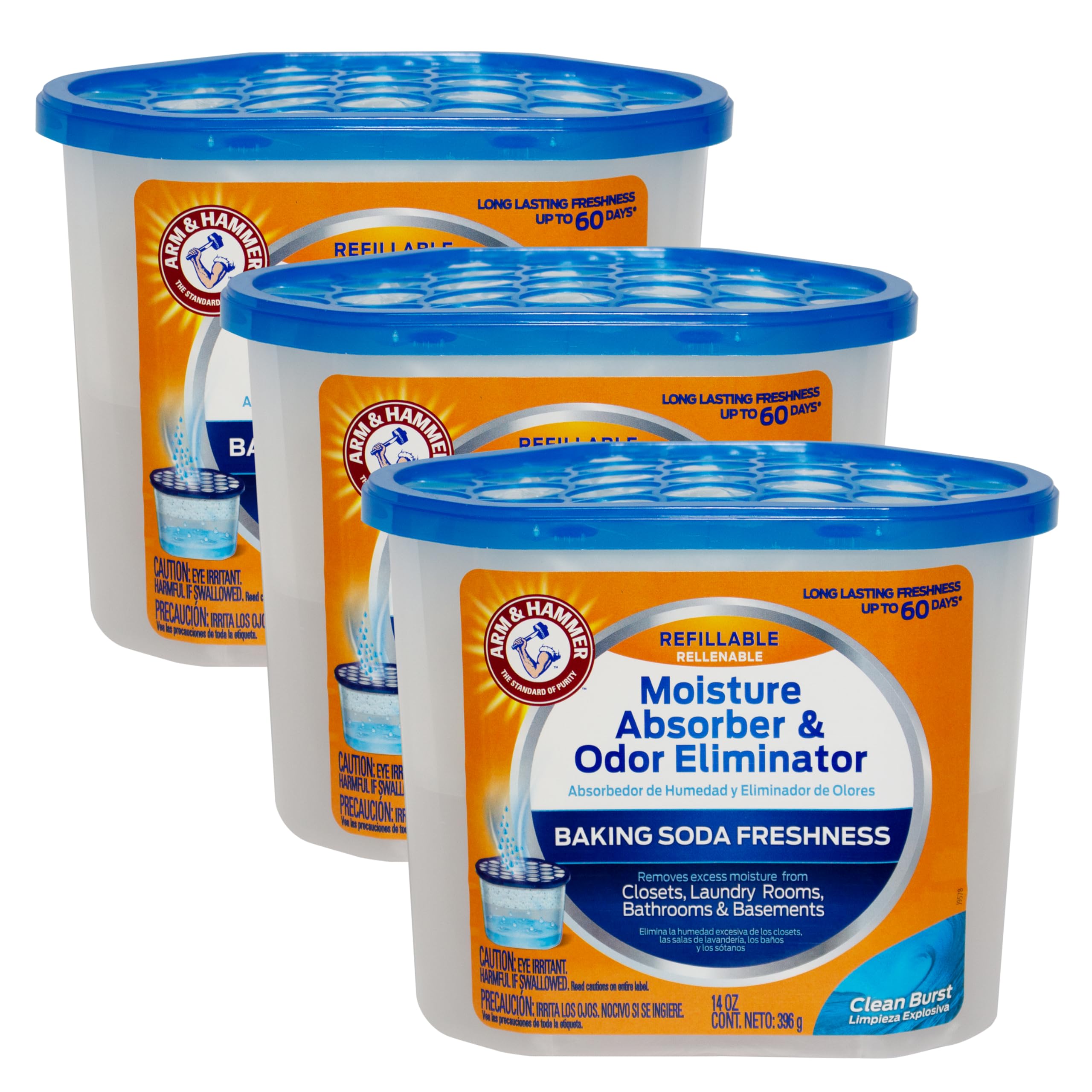 Arm & Hammer Clean Burst Moisture Absorber and Odor Eliminator Tubs, 14 oz., 3 P