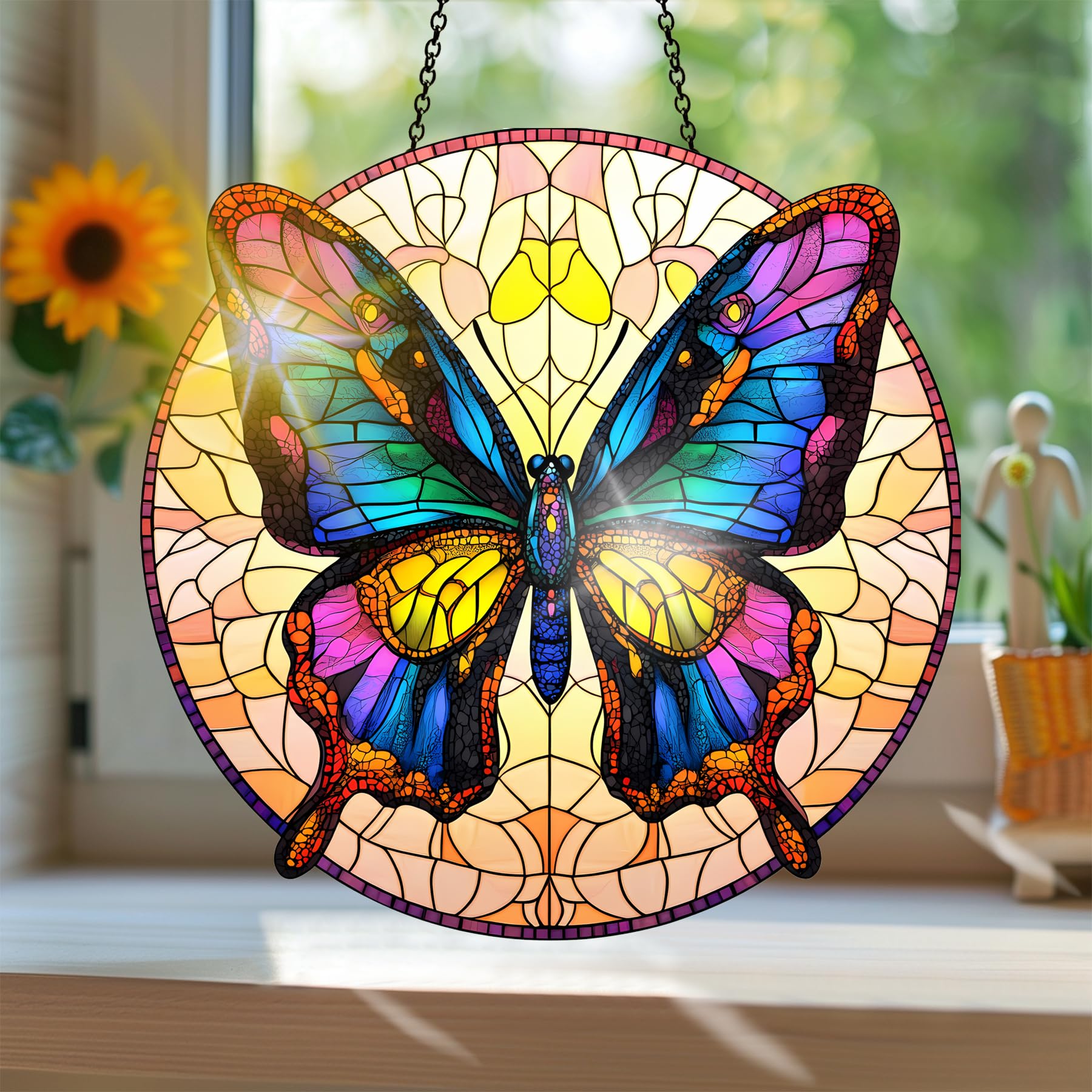 Colorful Acrylic Suncatcher, Butterfly Animal Printed Stained Glass Style Sun Ca