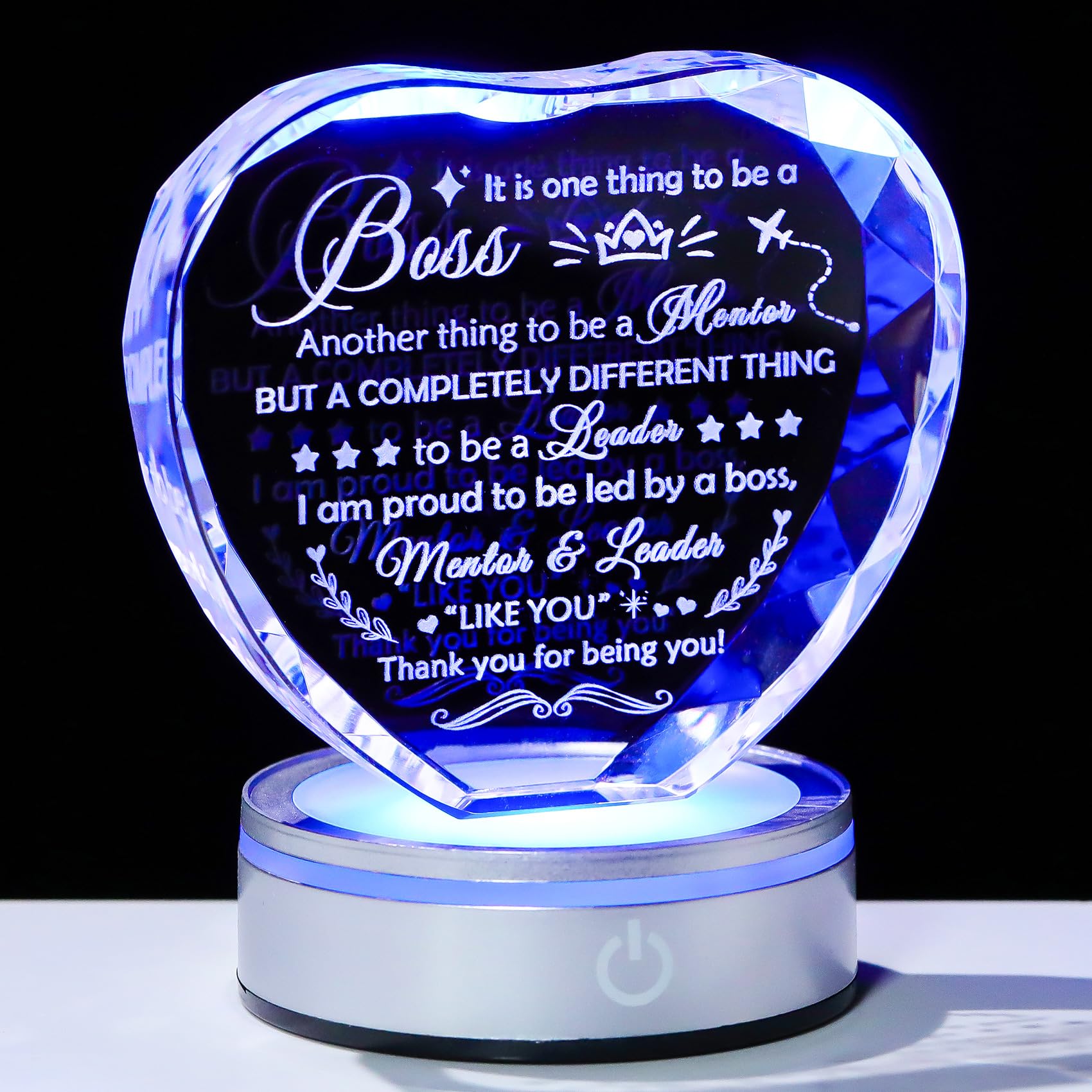 Laser Engraved Heart Crystal Plaque Appreciation Gifts for Men and Women with Co