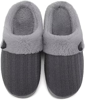 NineCiFun Comfortable Slippers for Women Memory Foam Fluffy Indoor Outdoor Non-Slip Slippers Shoes with Warm Plush Lining Grey (Light Grey)