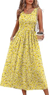 WIHOLL Women Summer Sleeveless Casual Loose Maxi Dress with Pockets Beach Holiday