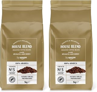 by Amazon House Blend Coffee Beans, Medium Roast, 2kg (2 Packs of 1kg), Rainforest Alliance Certified