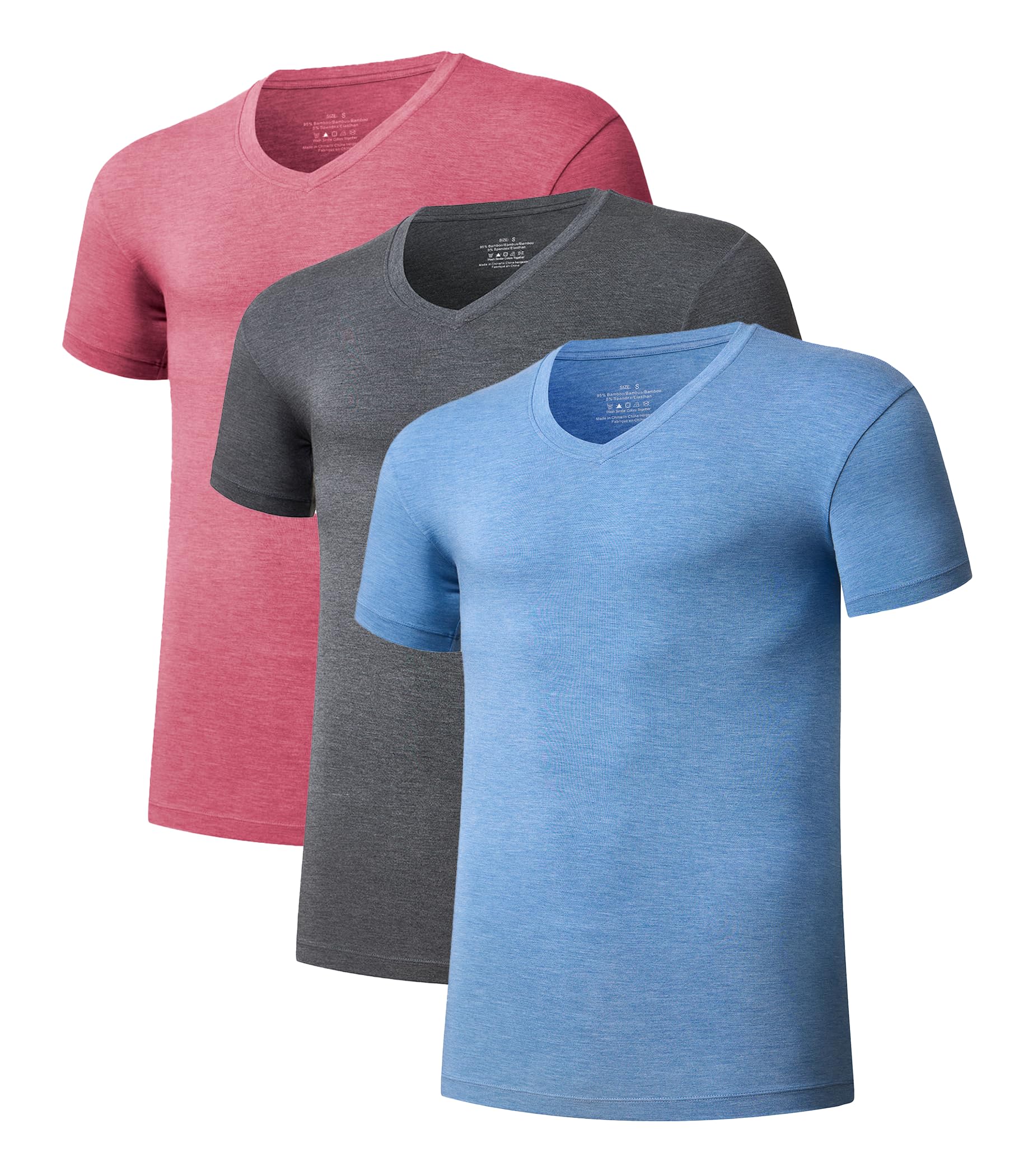 COLORFULLEAF Mens Bamboo Rayon Undershirts V Neck T Shirts Short Sleeve Slim Fit