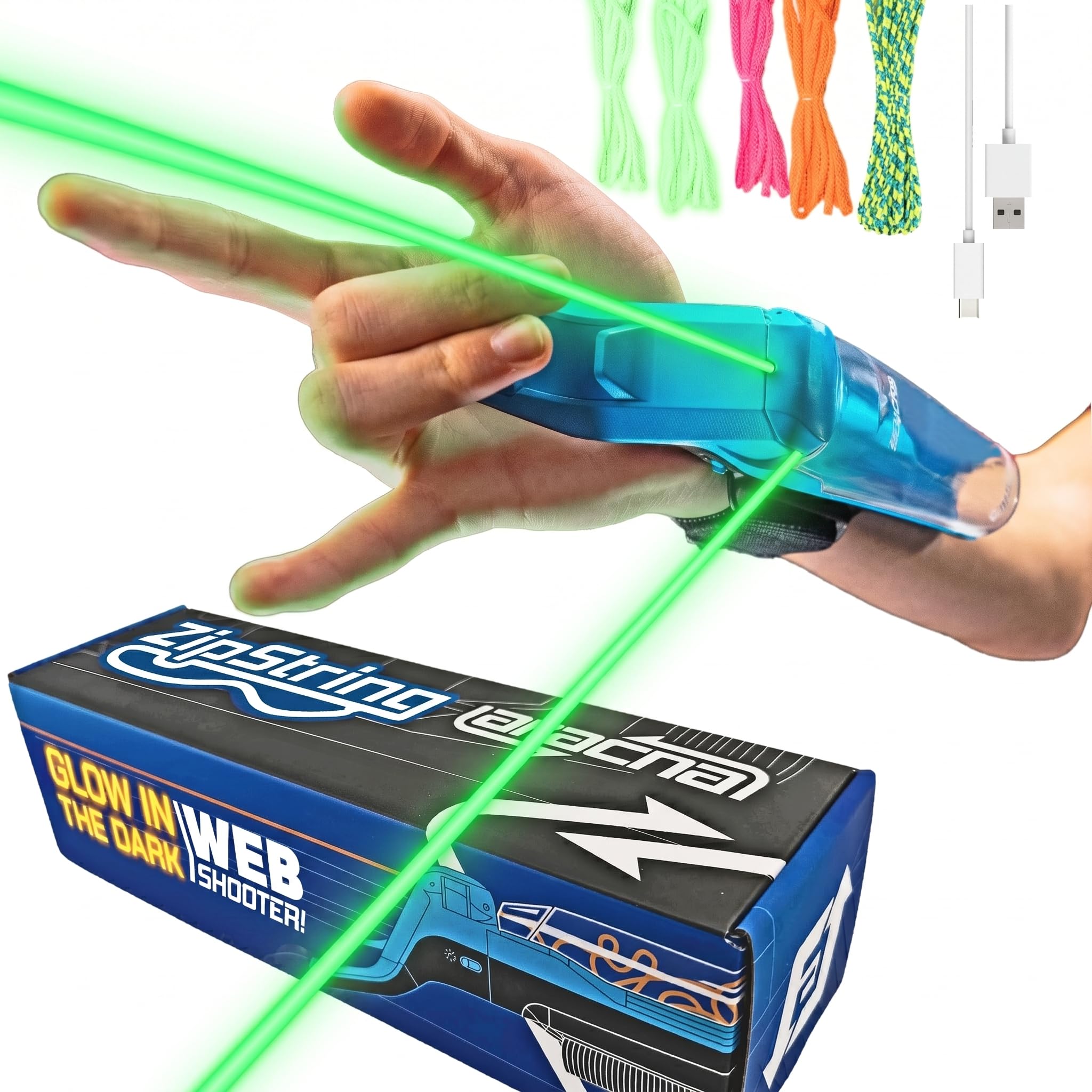 ZipString Aracna Glow-in-the-Dark Webshooter String Launcher Toy | With Travel B
