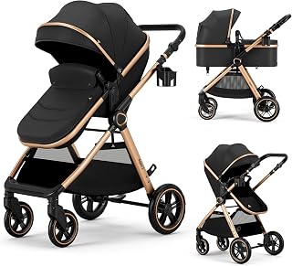 Accombe 2-in-1 Convertible Baby Stroller for Newborn to Toddler | Skin-Friendly Breathable Fabric, All-Terrain Wheels for Smooth Ride, Adjustable Canopy with UPF50+ Protection