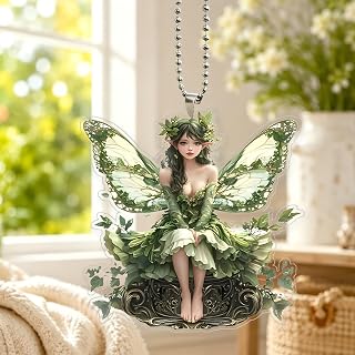Elegant Acrylic Ornament Green Forest Fairy Double Sided Print Car Rear View Mirror Key Ring Backpack Unique Gift for Fantasy Lovers