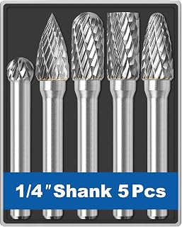Sworker 5Pcs Carbide Burr Set 1/4 Shank w/Clear Box Head Dia 8mm Die Grinder Bits Rotary Tools Attachment Kit Rasp File Accessories Metal Wood Stone Steel Grinding Deburring Cutting Porting Carving