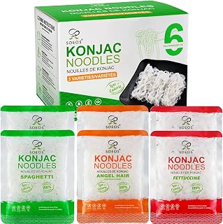 Soeos Konjac Noodles, Shirataki Noodle, Low Calorie, Keto and Paleo Friendly, 3 Variety Noodles, Fettuccine, Angel Hair, Spaghetti, 8.8 oz (250 g)*6