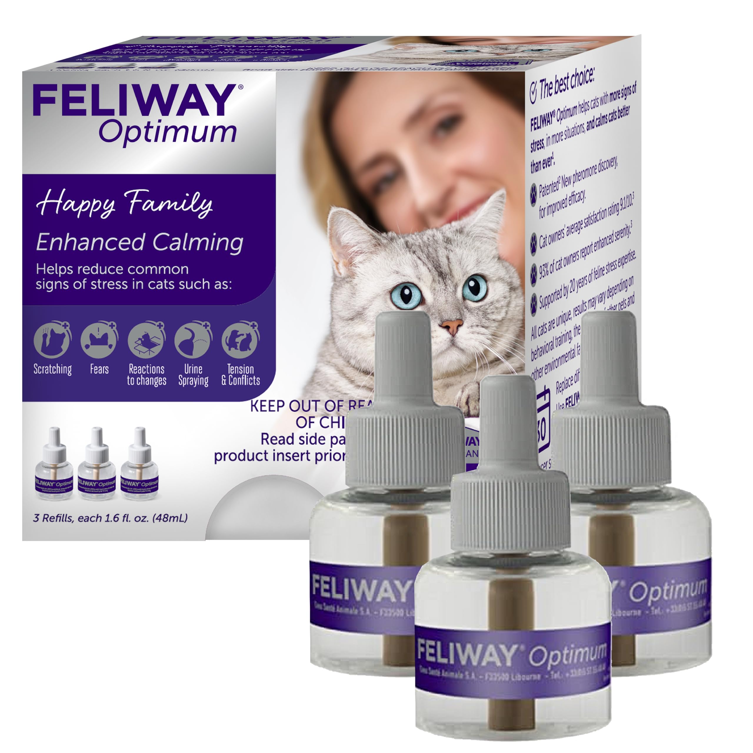 FELIWAY Optimum Cat Calming Pheromone Diffuser Refill - 3 Pack | Advanced Suppor