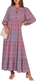 ANRABESS Womens Boho Maxi Dresses 2026 Summer V Neck Puff Sleeve Floral Flowy Swing Fall Casual Long Dress