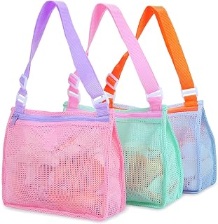 Tagitary Beach Toy Mesh Bag Kids Shell Collecting Bag Beach Sand Toy Totes for Holding Shells Beach Toys Sand Toys Swimming Accessories for Boys and Girls(Only Bags,A Set of 3)
