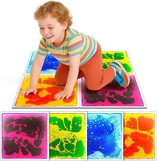 Sensory Floor Tiles for Kids Toddlers: 4Pack Liquid Sensory Mat Puzzle Pads | 12"x12" Colorful Autism Sensory Play Mat for Dancing Stepping Lava Tile Games, Daycare Sensory Room Preschool Must Have