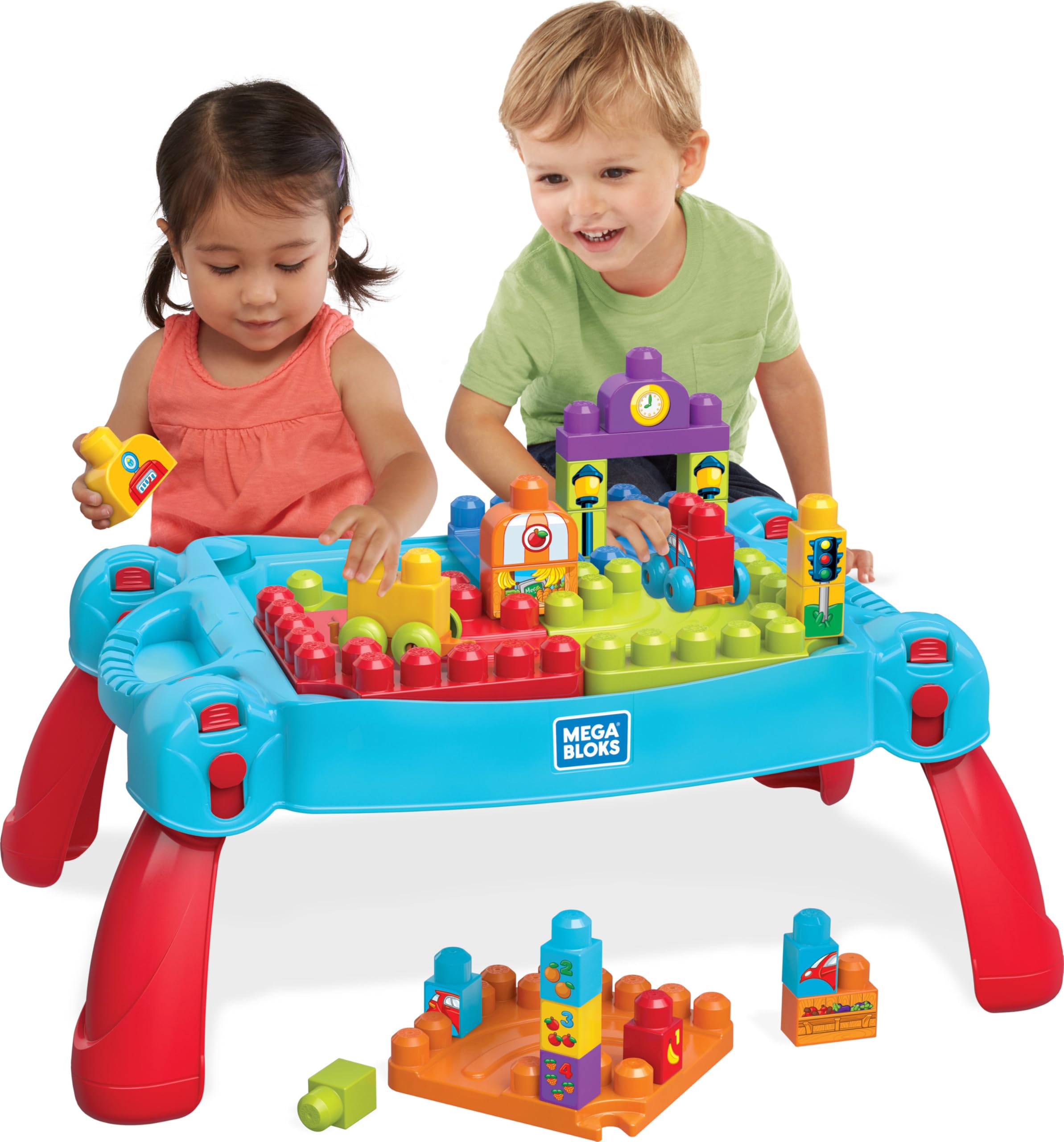 MEGA BLOKS Build 'n Learn Table toy building set with 30 big building blocks and