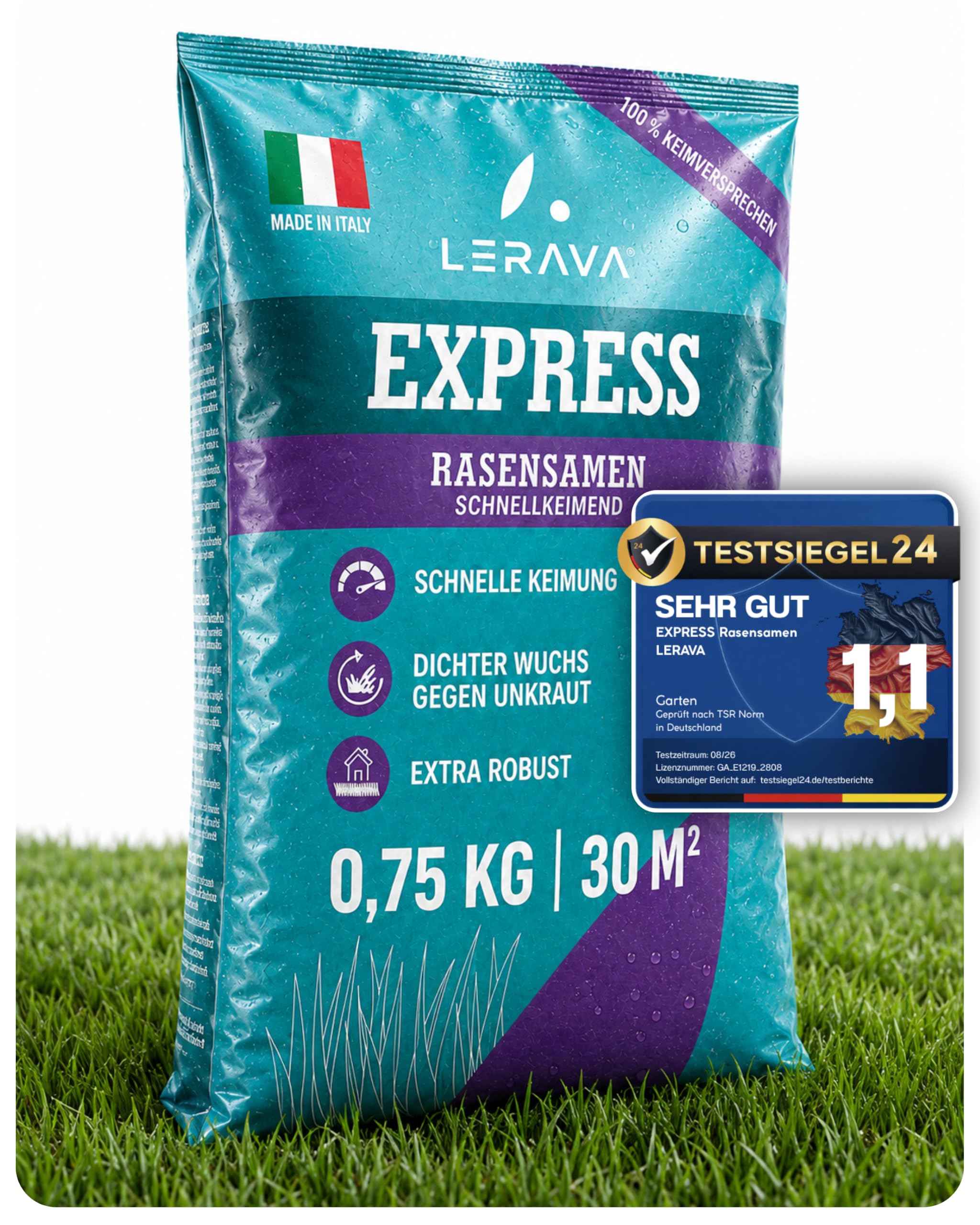 LERAVA® Express Lawn Seeds Autumn Fast Germinating (0.75 kg for 30 m²) | German 