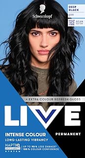 Schwarzkopf LIVE Intense Colour Hair Dye, 099 Deep Black | Permanent Black Hair Dye, HaptiQ Anti-Damage System, Long-Lasting Results, with Colour Refresh Gloss