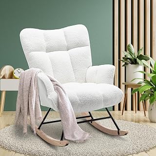 SAETSFEG Rocking Chair Nursery Teddy, Glider Nursing Chairs, White