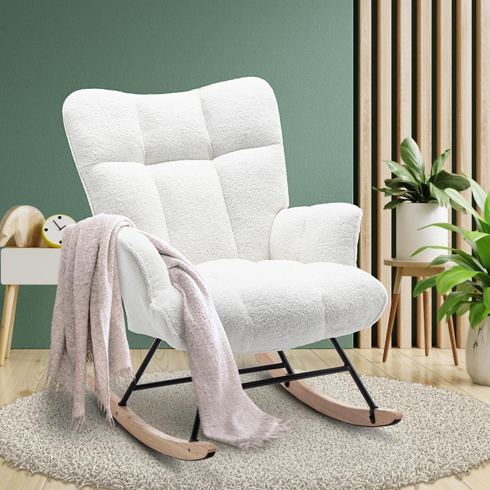 SAETSFEG Rocking Chair Nursery Teddy, Glider Nursing Chairs, White