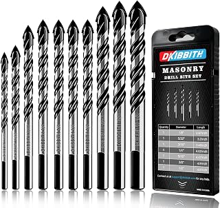 10-Piece Masonry Drill Bit Set for Concrete Tile Glass Ceramic Brick,1/8 to 1/2 Inch Drilling Bits with Triangle Handle,Tungsten Steel Alloy Tip.（Black）